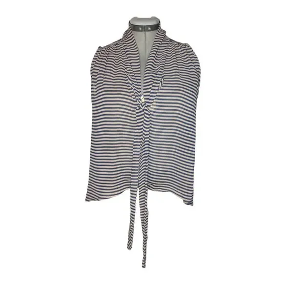 Women's Paper Crane Sheer Striped Relaxed Hi-Lo Tie Blouse - Picture 2 of 8